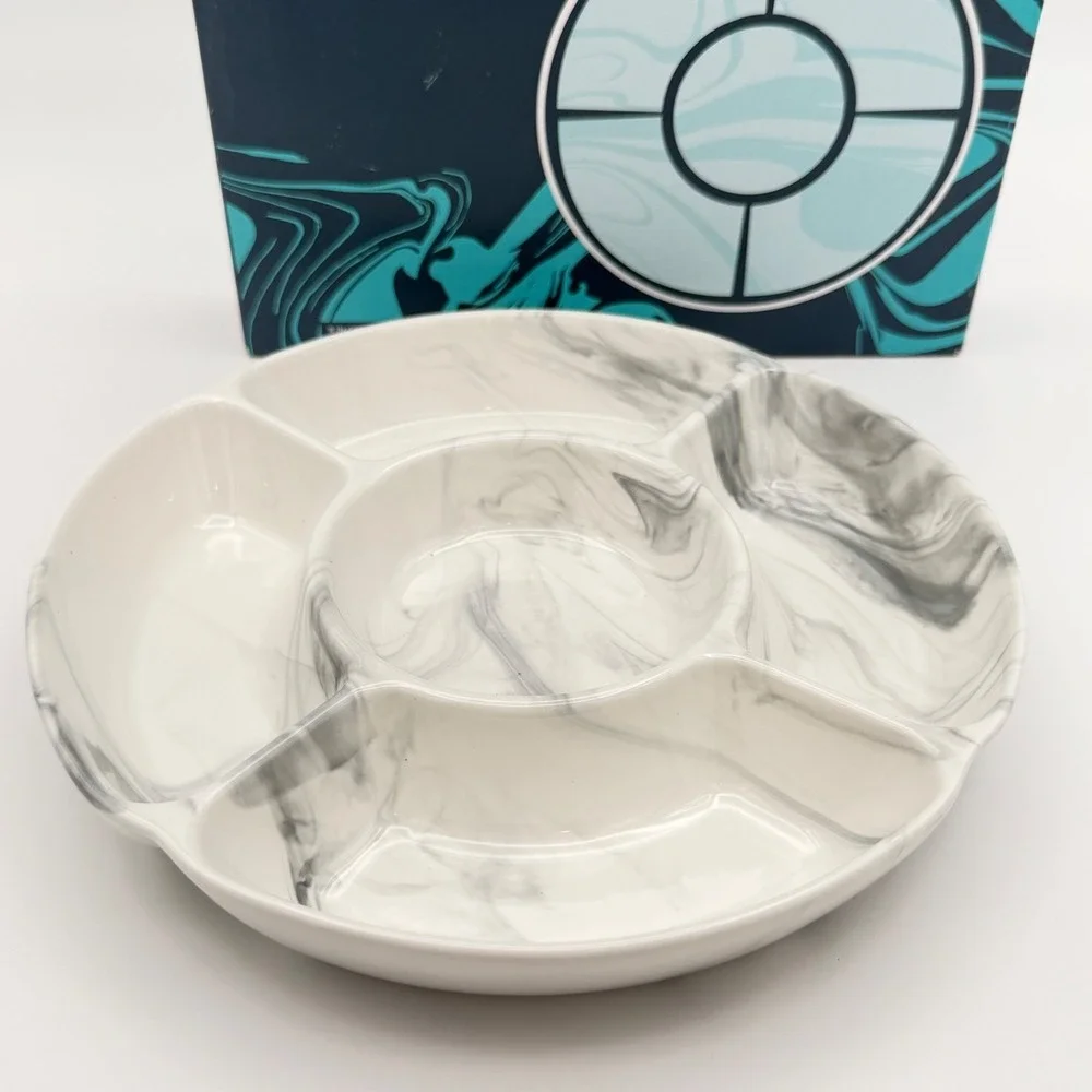 Chic‎ & Tonic The Polished Collection 8in Ceramic Sectional Marble Party Dish